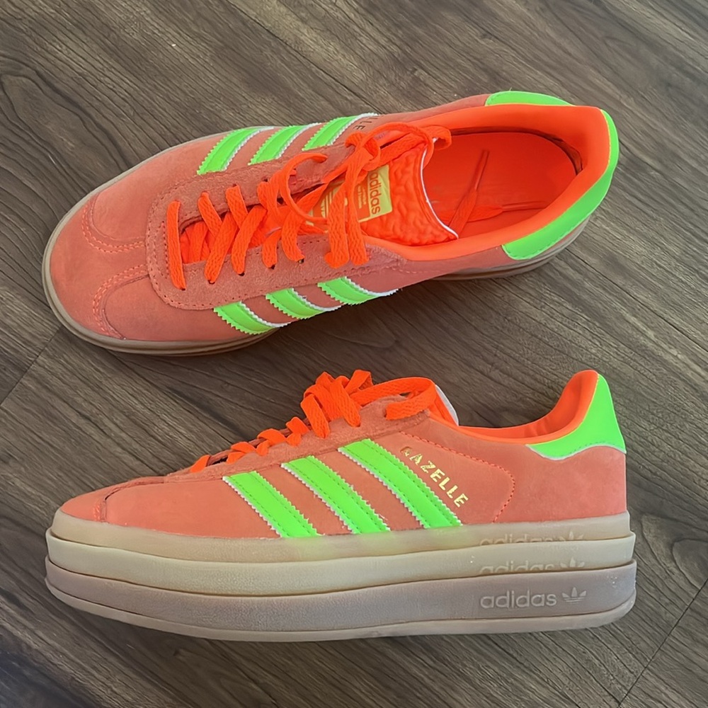 Adidas Originals Gazelle Bold Neon Orange and Lime Green Sneakers